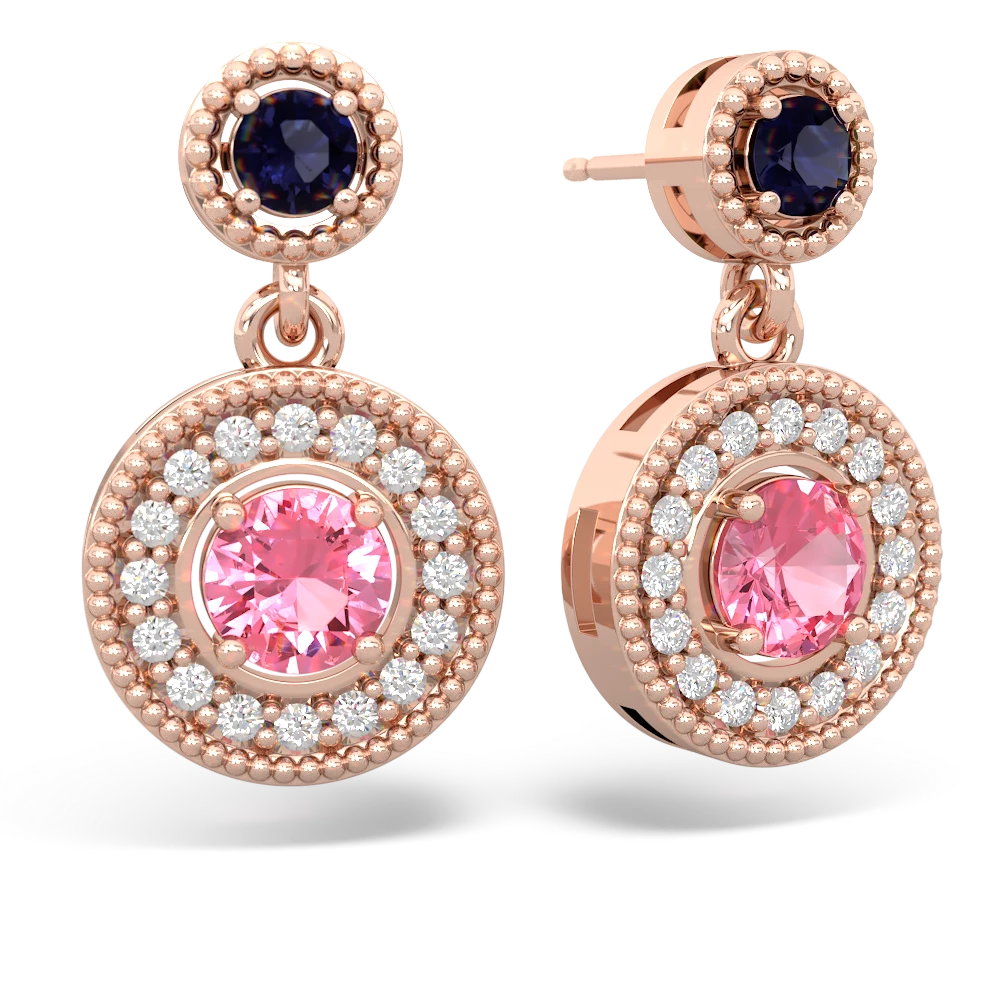 Sapphire Halo Dangle 14K Rose Gold earrings E5319