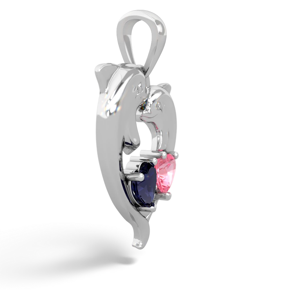 Sapphire Dolphin Heart 14K White Gold pendant P5820