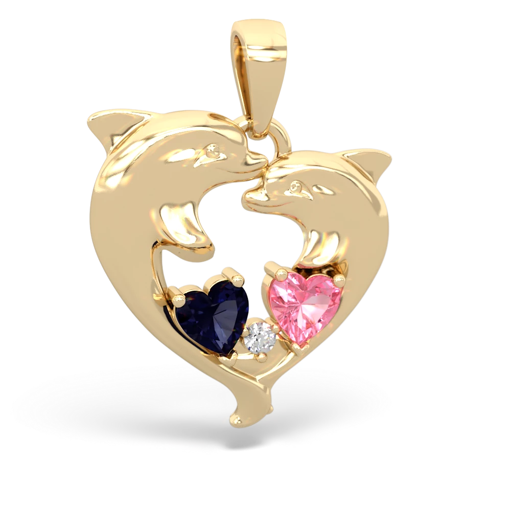 Sapphire Dolphin Heart 14K Yellow Gold pendant P5820