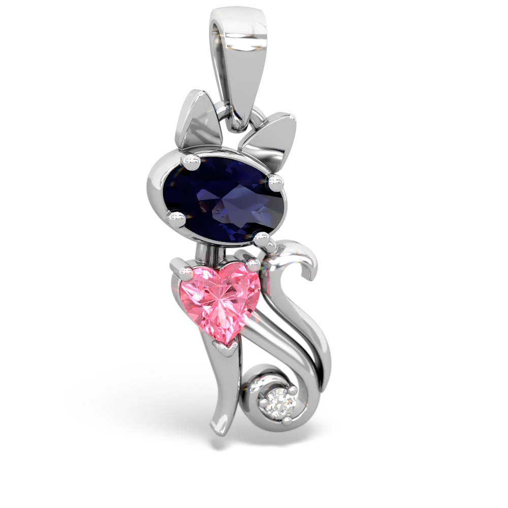 Sapphire Kitten 14K White Gold pendant P5780