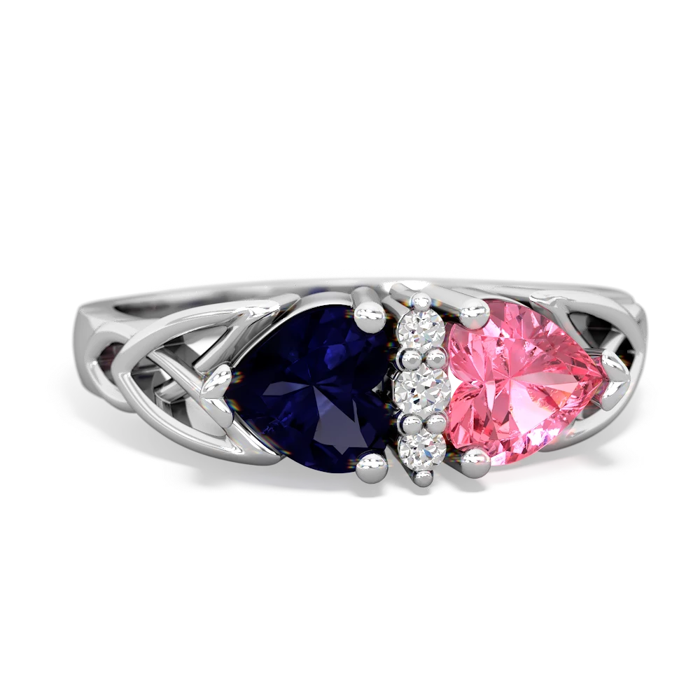 Sapphire Celtic Knot Double Heart 14K White Gold ring R5040