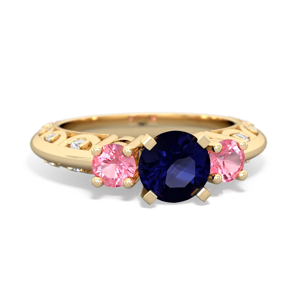 Sapphire Art Deco Eternal Embrace Engagement 14K Yellow Gold ring C2003