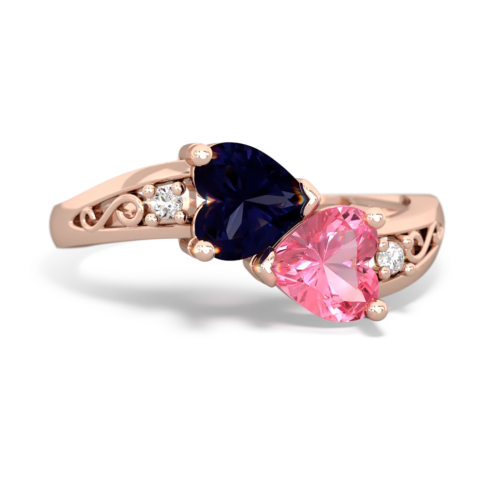 Sapphire Snuggling Hearts 14K Rose Gold ring R2178