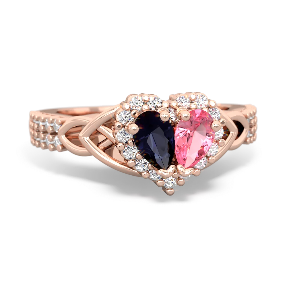 Sapphire Celtic Knot Two Hearts As One 14K Rose Gold ring R2644HRT