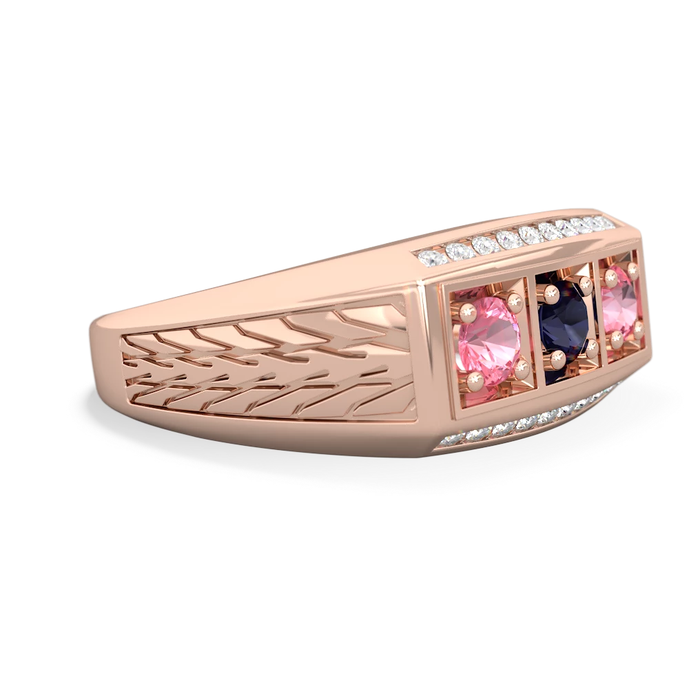 Sapphire Three Stone Tire Tread Men's 14K Rose Gold ring R0520