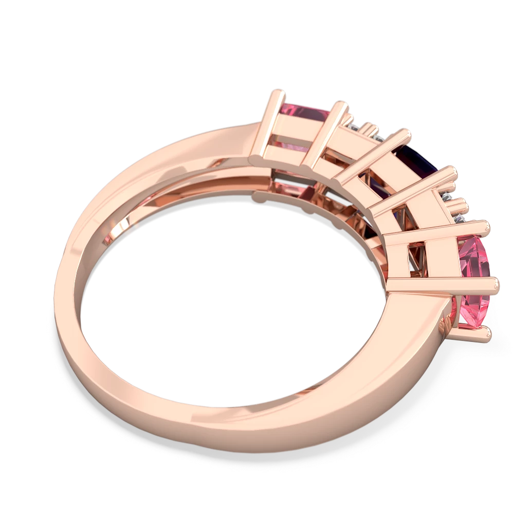 Sapphire Three Stone Diamond Cluster 14K Rose Gold ring R2592