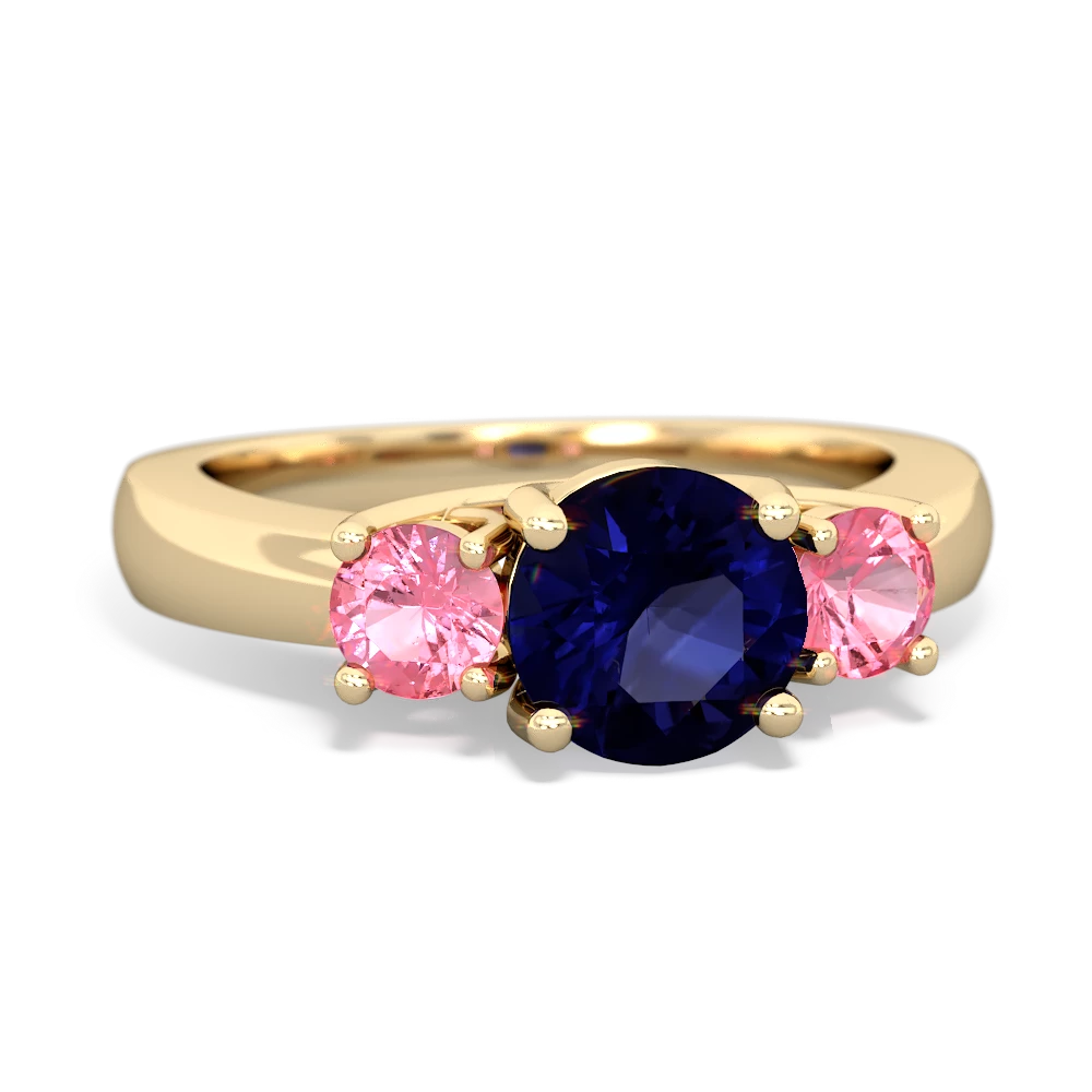 Sapphire Three Stone Round Trellis 14K Yellow Gold ring R4018