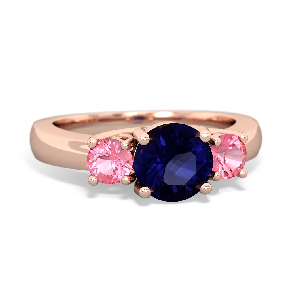 Sapphire Three Stone Round Trellis 14K Rose Gold ring R4018