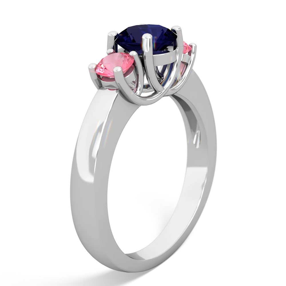 Sapphire Three Stone Round Trellis 14K White Gold ring R4018