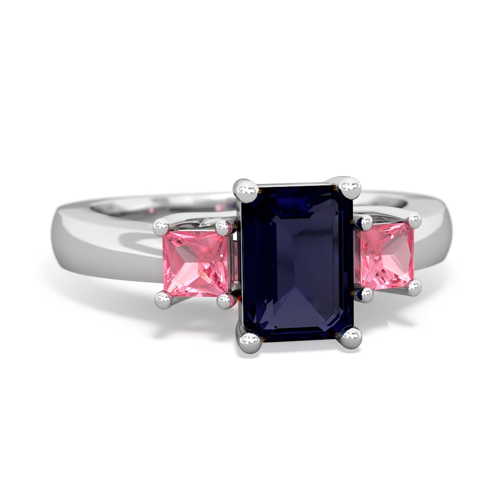 Sapphire Three Stone Emerald-Cut Trellis 14K White Gold ring R4021