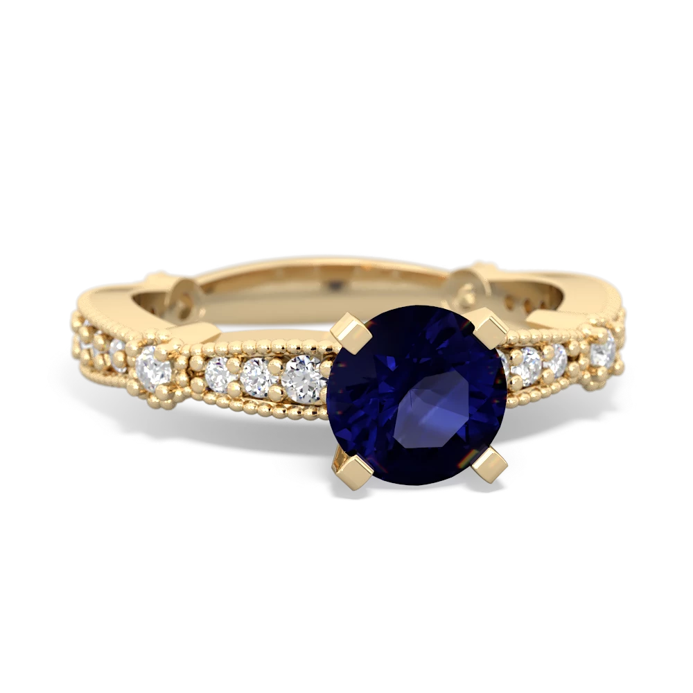 Sapphire Milgrain Antique Style 14K Yellow Gold ring R26296RD