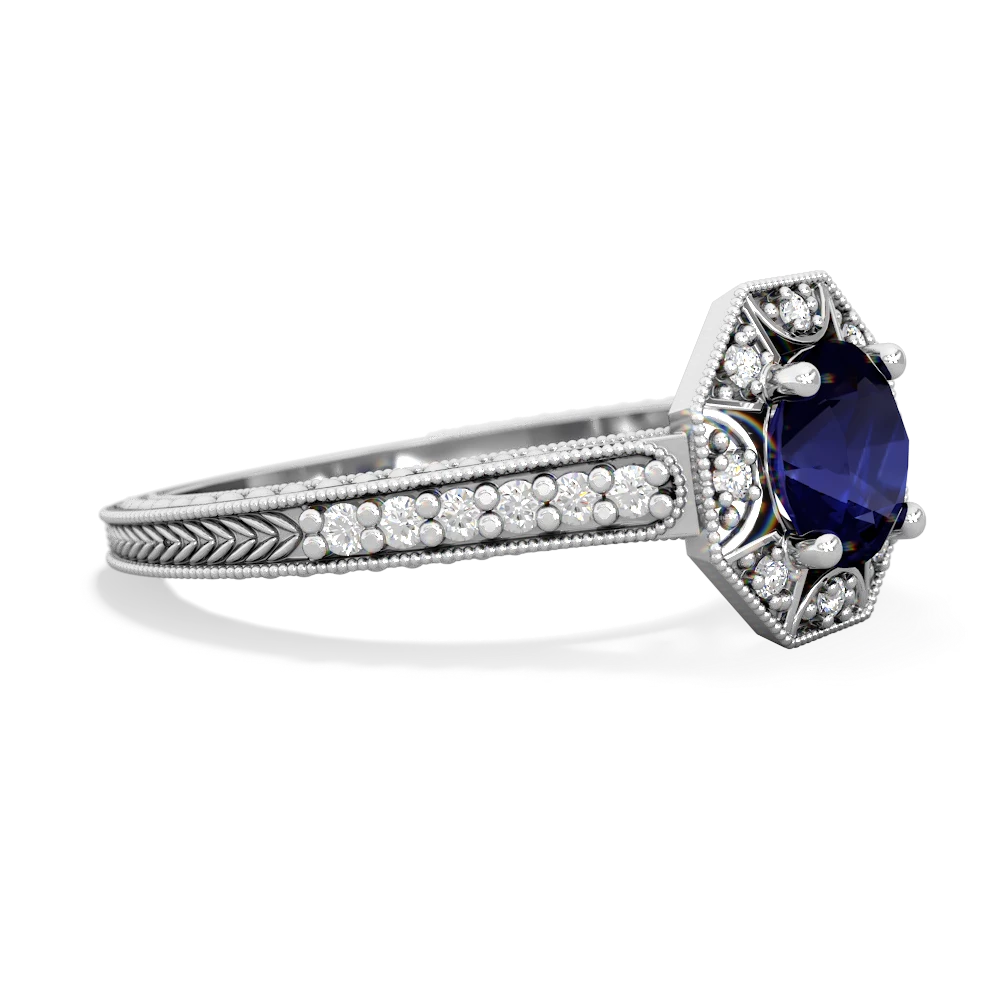 Sapphire Art-Deco Starburst 14K White Gold ring R5520