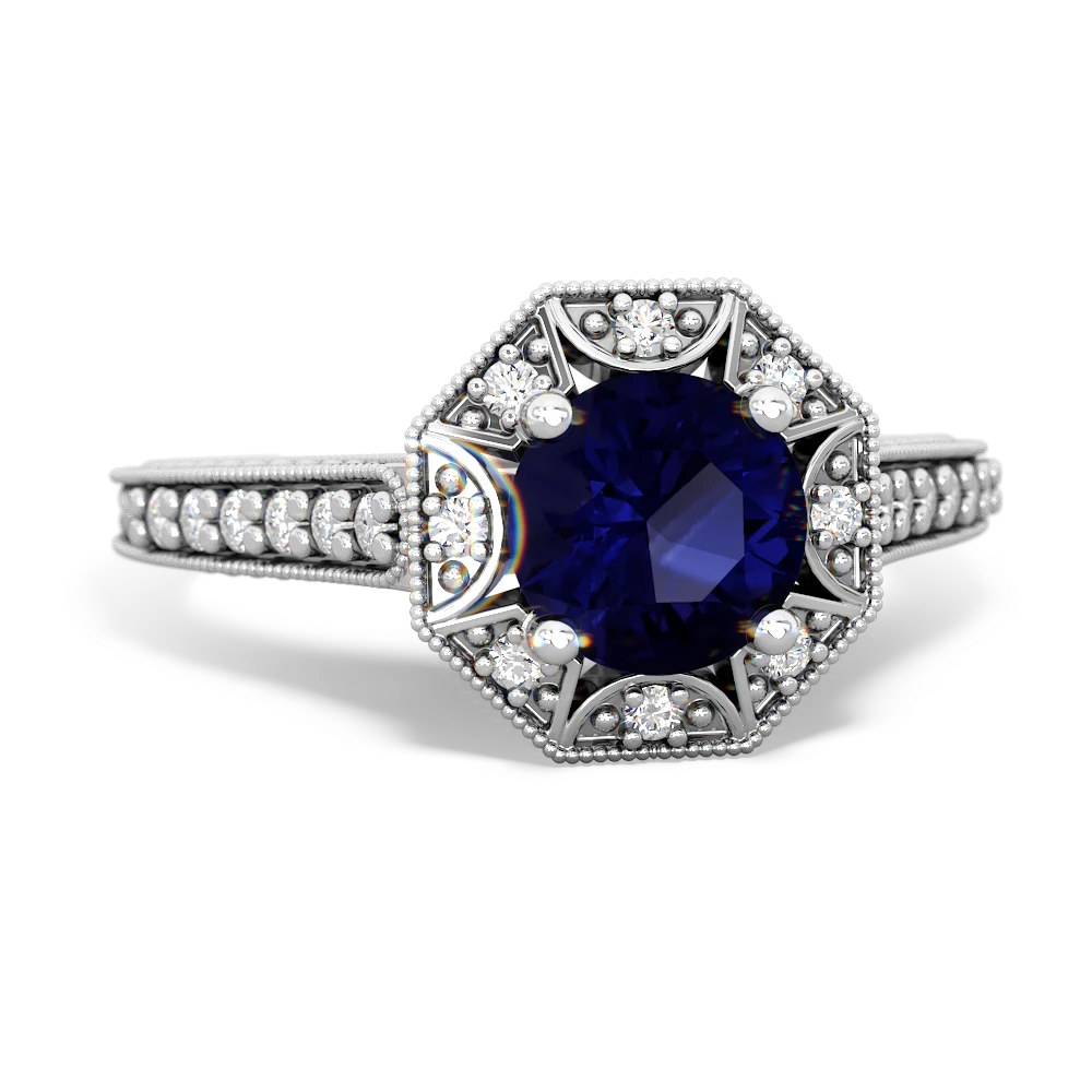 Sapphire Art-Deco Starburst 14K White Gold ring R5520