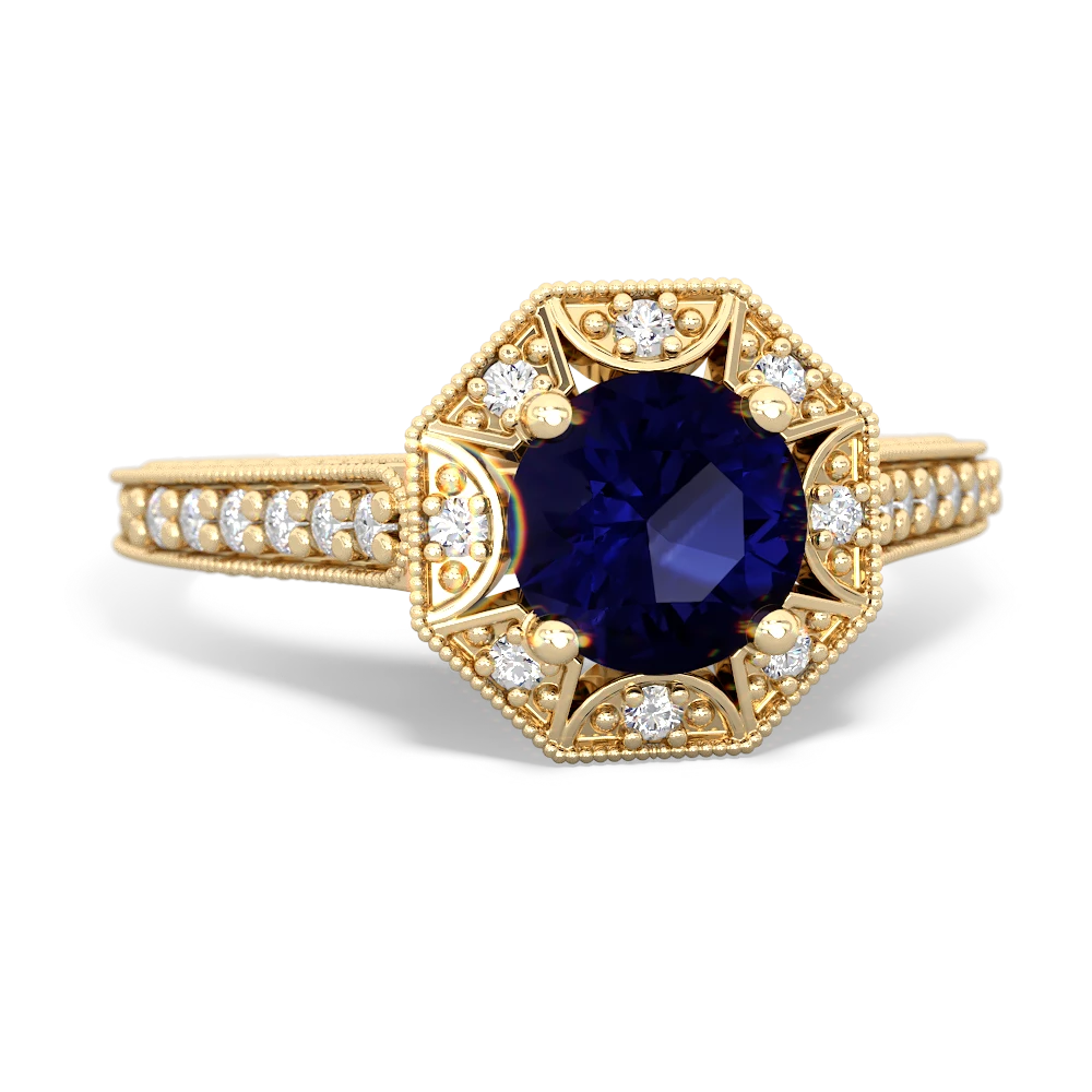 Sapphire Art-Deco Starburst 14K Yellow Gold ring R5520