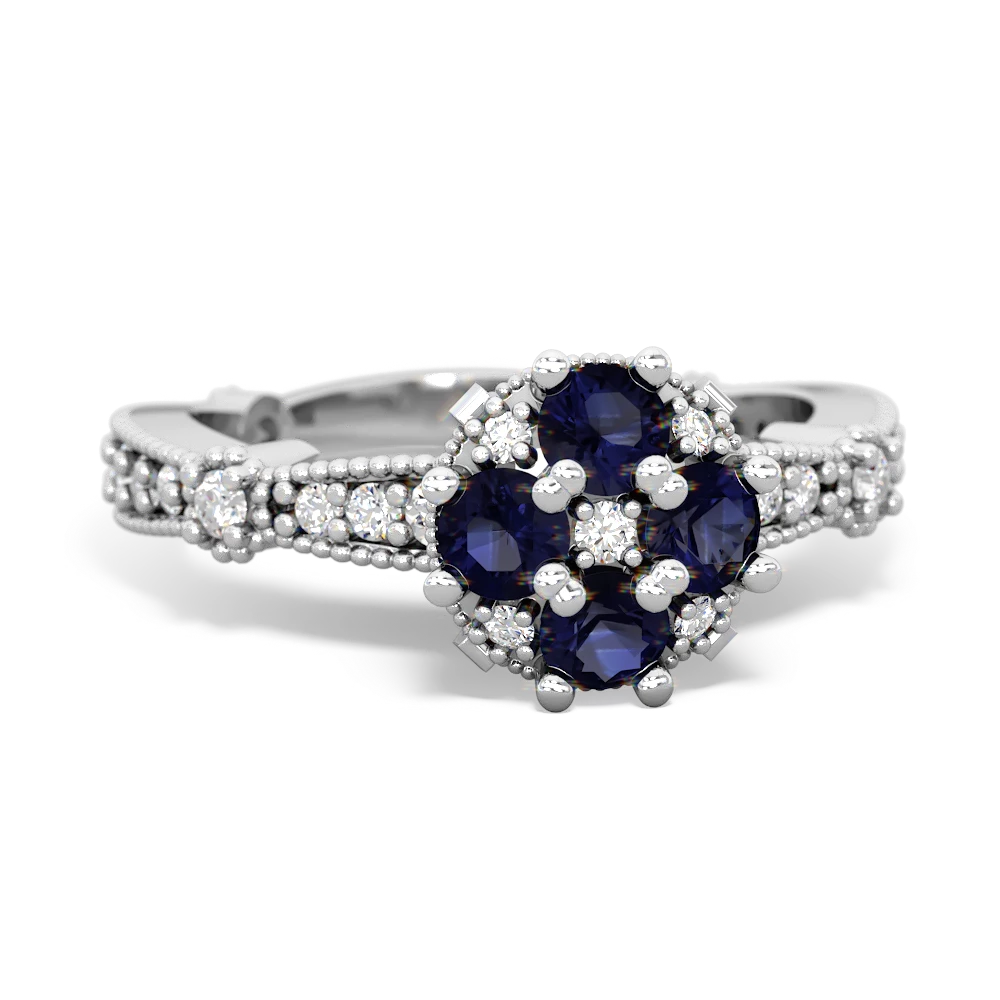 Sapphire Sparkling Tiara Cluster 14K White Gold ring R26293RD