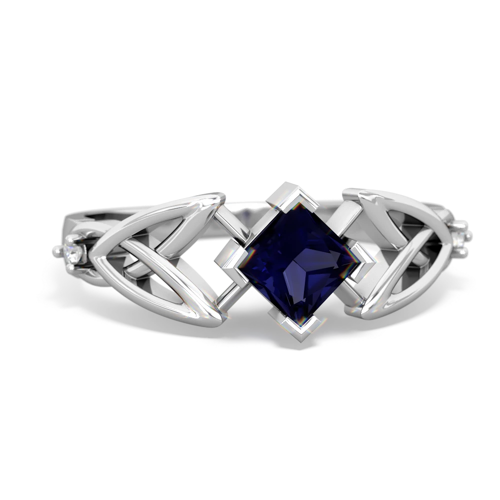 Sapphire Celtic Knot Princess 14K White Gold ring R3349