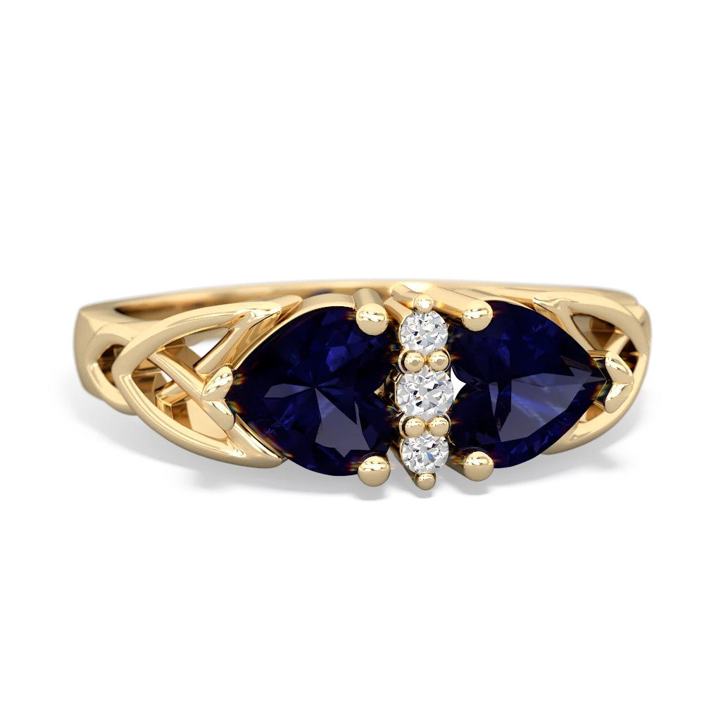 Sapphire Celtic Knot Double Heart 14K Yellow Gold ring R5040