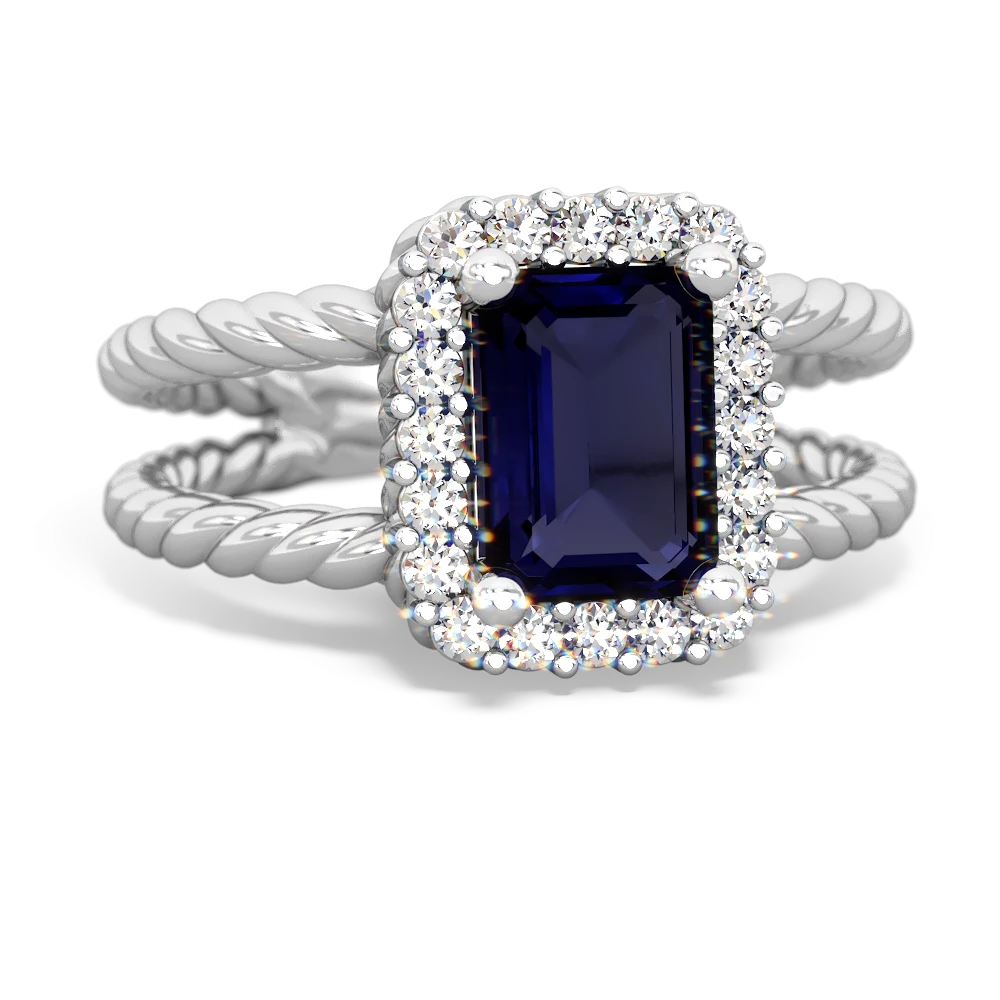 Sapphire Rope Split Band 14K White Gold ring R2628