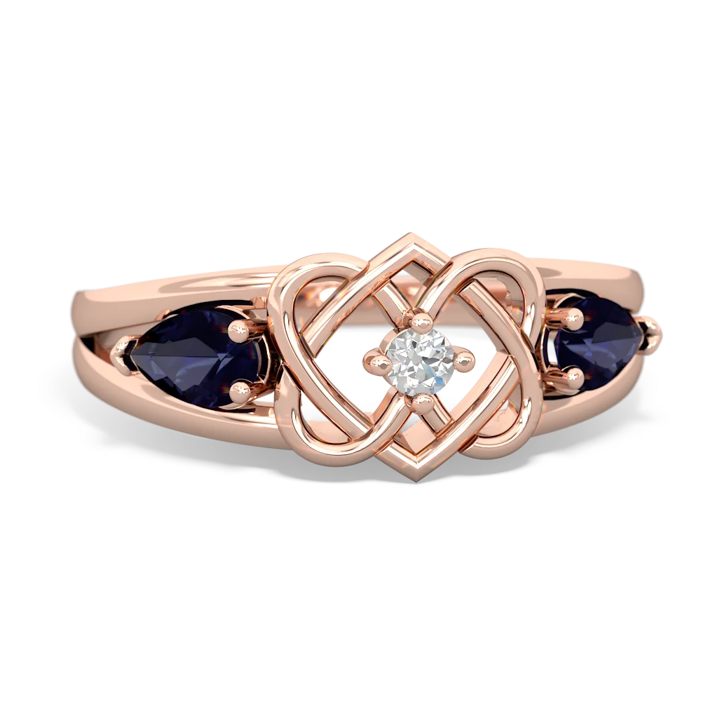 Sapphire Hearts Intertwined 14K Rose Gold ring R5880