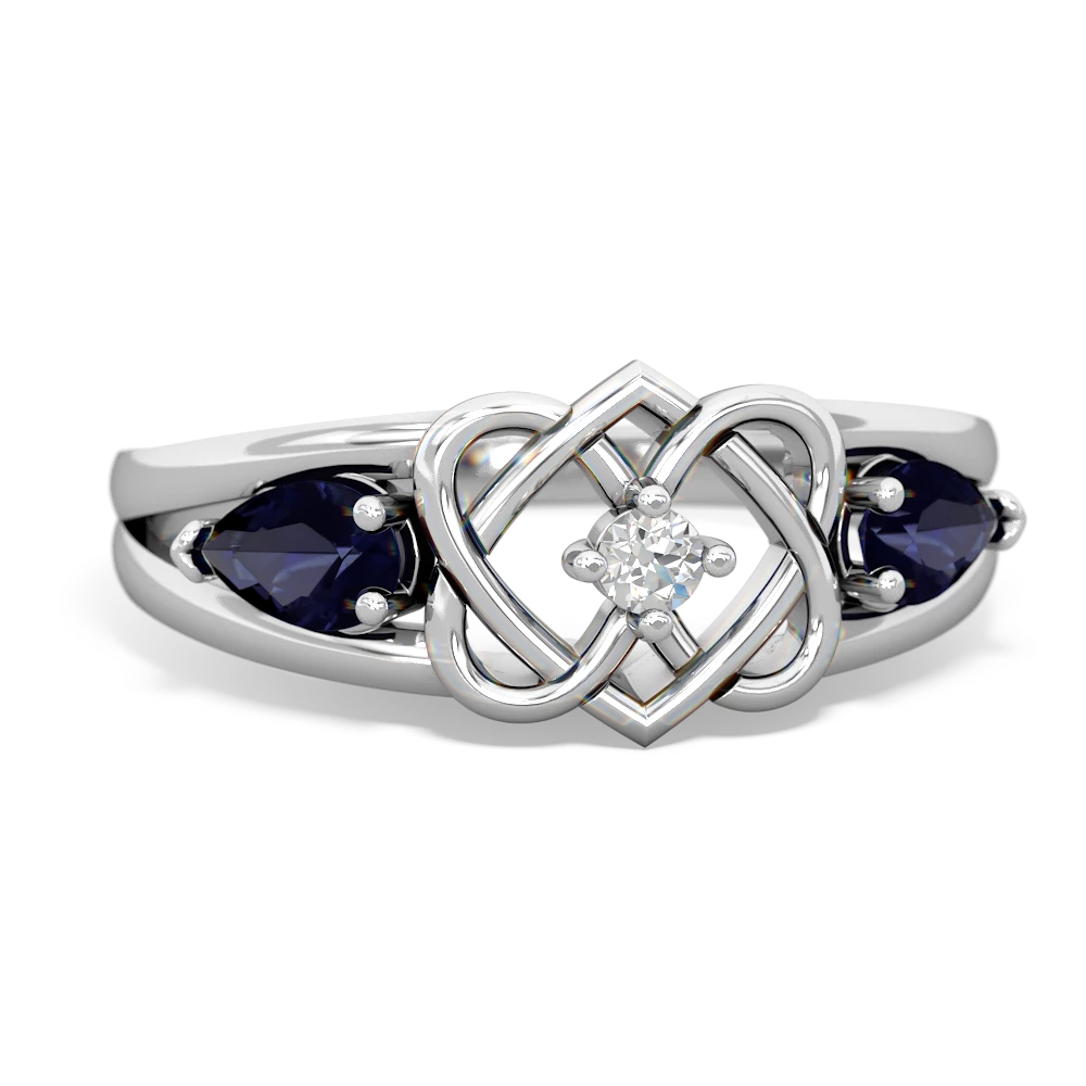 Sapphire Hearts Intertwined 14K White Gold ring R5880