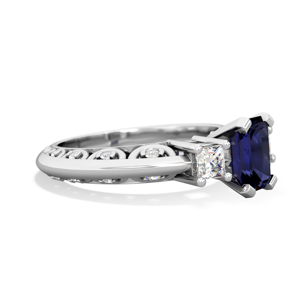 Sapphire Art Deco Diamond 7X5 Emerald-Cut Engagement 14K White Gold ring R20017EM