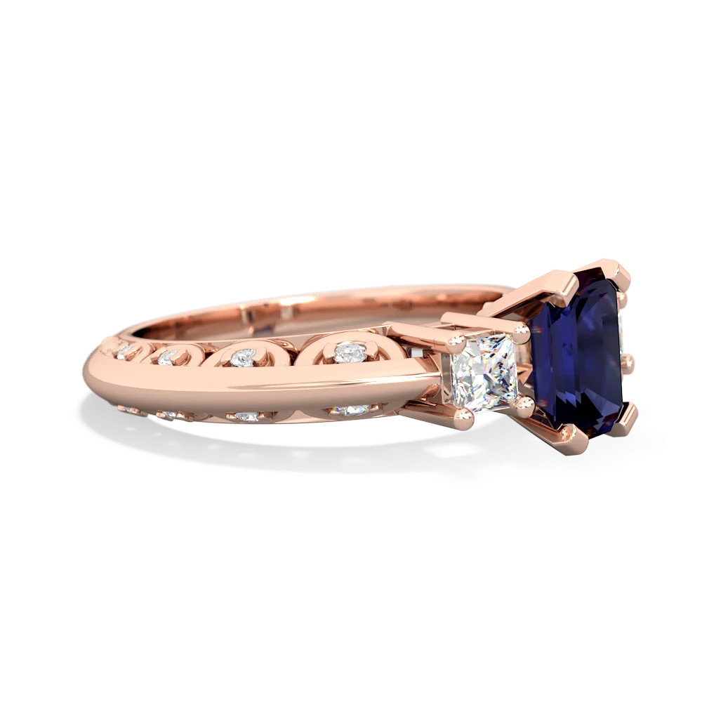 Sapphire Art Deco Diamond 7X5 Emerald-Cut Engagement 14K Rose Gold ring R20017EM