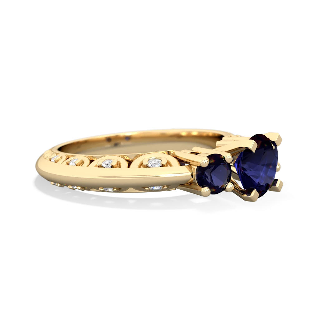 Sapphire Art Deco Eternal Embrace Engagement 14K Yellow Gold ring C2003