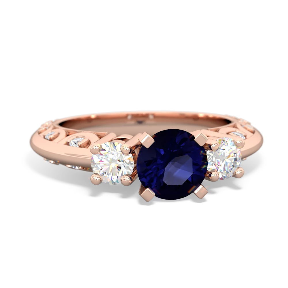 Sapphire Art Deco Diamond 6Mm Round Engagment 14K Rose Gold ring R2003