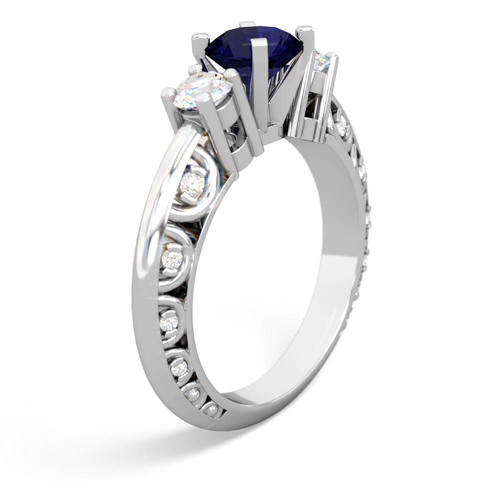 Sapphire Art Deco Diamond 6Mm Round Engagment 14K White Gold ring R2003