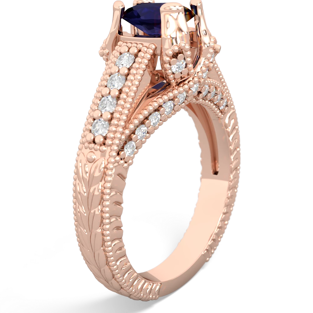 Sapphire Antique Style Milgrain Diamond 14K Rose Gold ring R2028