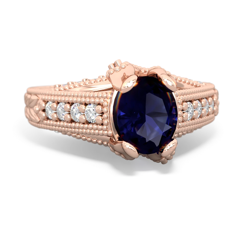 Sapphire Antique Style Milgrain Diamond 14K Rose Gold ring R2028