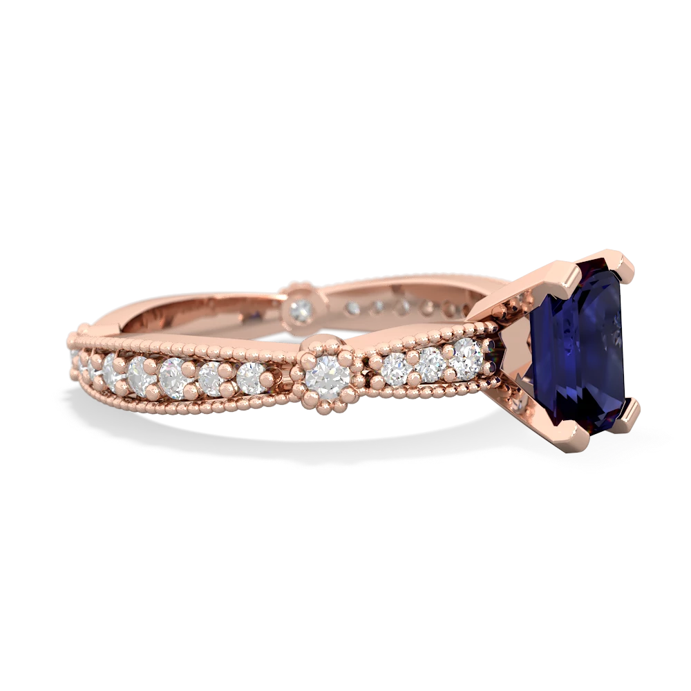 Sapphire Sparkling Tiara 7X5mm Emerald-Cut 14K Rose Gold ring R26297EM