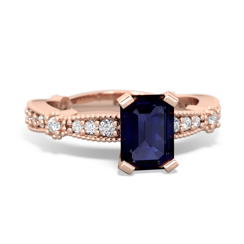 Sapphire Sparkling Tiara 7X5mm Emerald-Cut 14K Rose Gold ring R26297EM