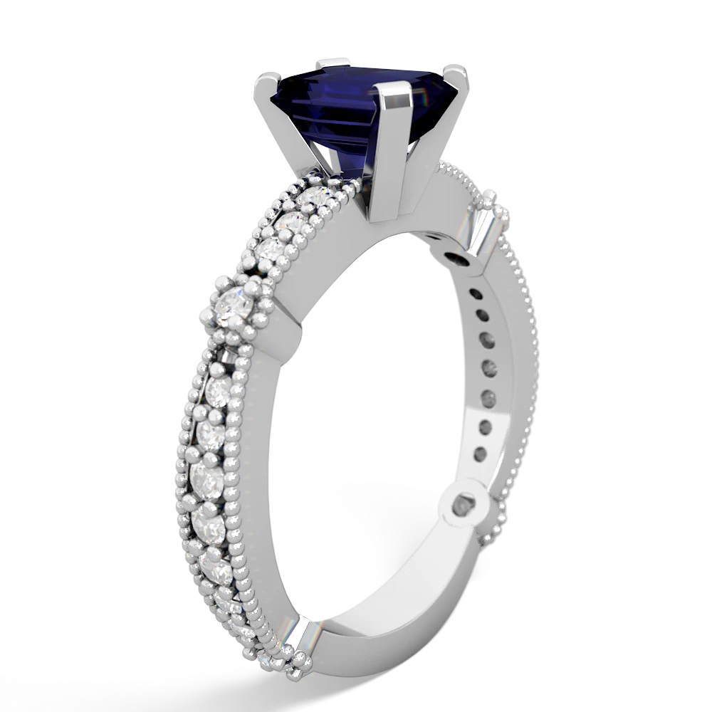 Sapphire Sparkling Tiara 7X5mm Emerald-Cut 14K White Gold ring R26297EM