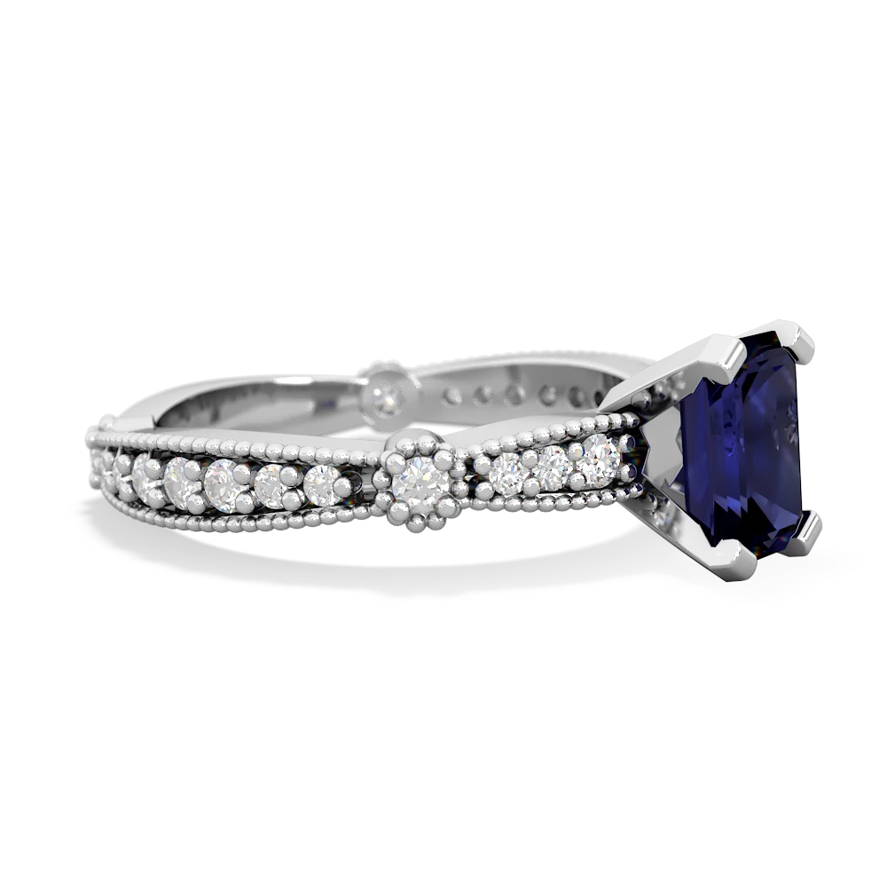 Sapphire Sparkling Tiara 7X5mm Emerald-Cut 14K White Gold ring R26297EM