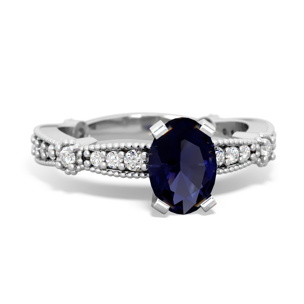 Sapphire Sparkling Tiara 7X5mm Oval 14K White Gold ring R26297VL