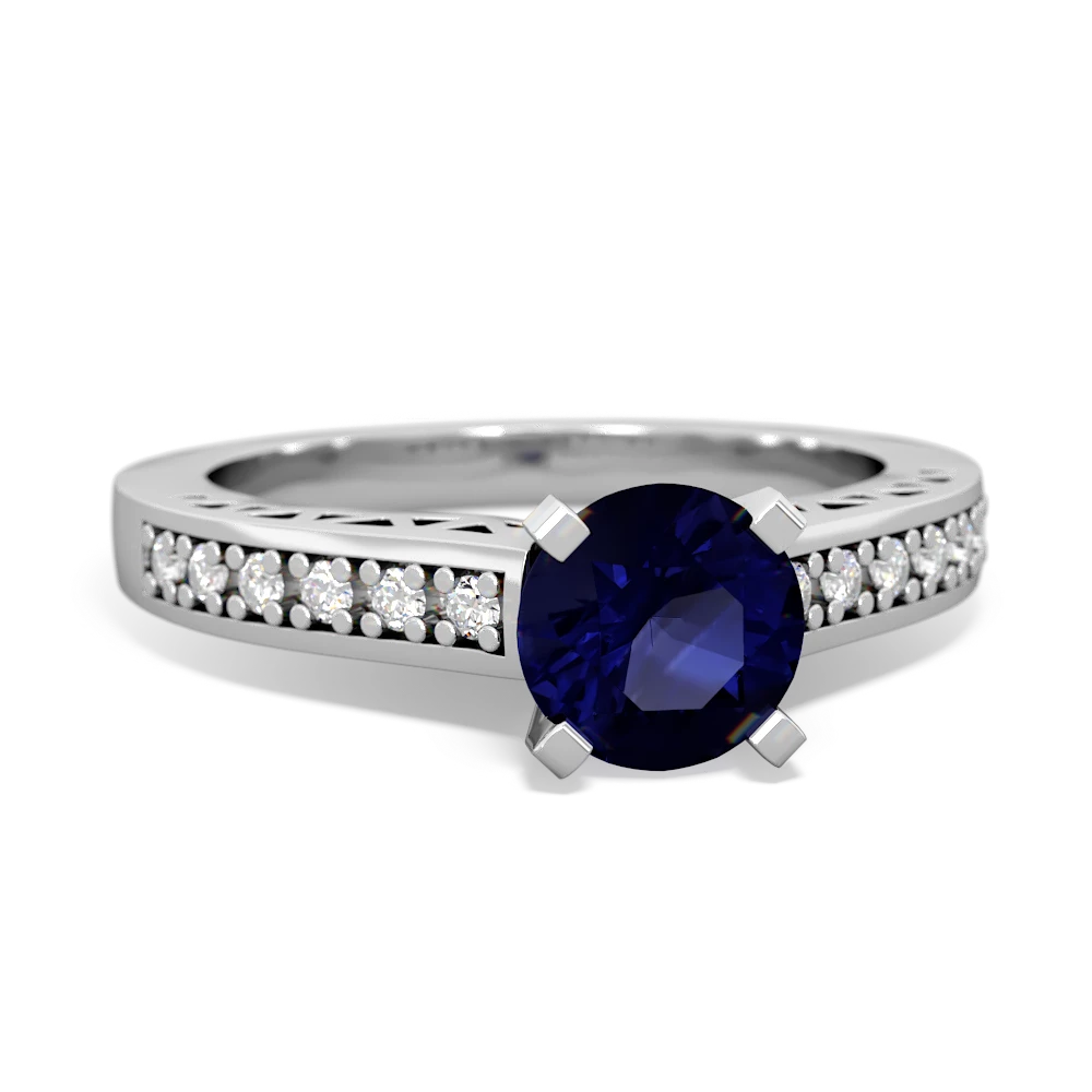 Sapphire Art Deco Engagement 6Mm Round 14K White Gold ring R26356RD