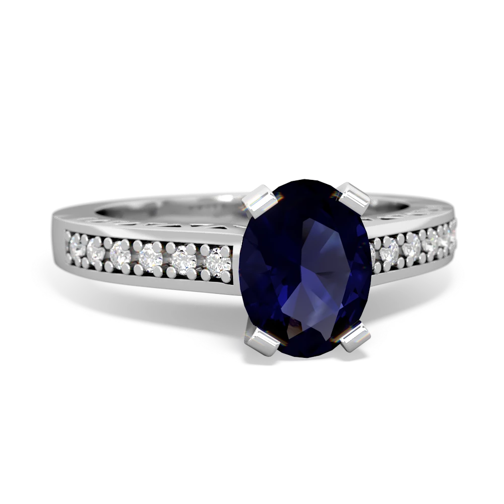 Sapphire Art Deco Engagement 8X6mm Oval 14K White Gold ring R26358VL