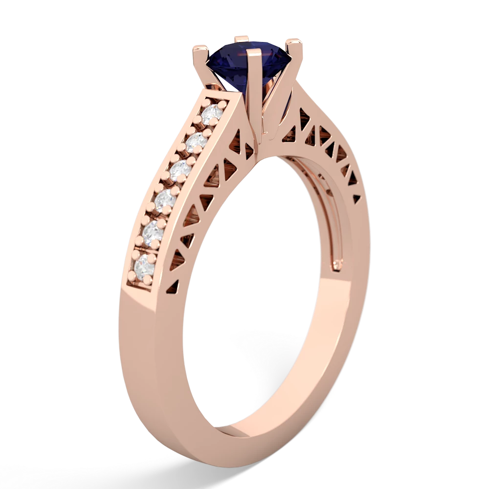 Sapphire Art Deco Engagement 5Mm Round 14K Rose Gold ring R26355RD