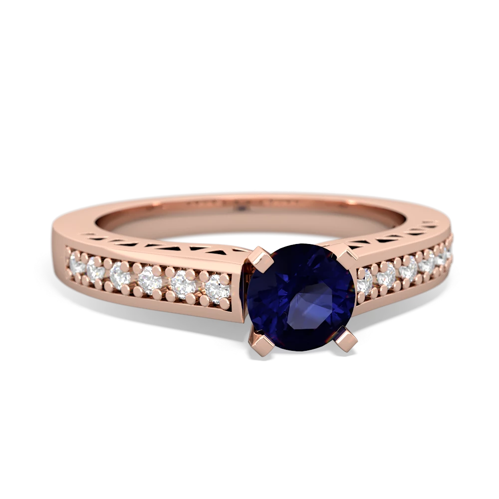 Sapphire Art Deco Engagement 5Mm Round 14K Rose Gold ring R26355RD