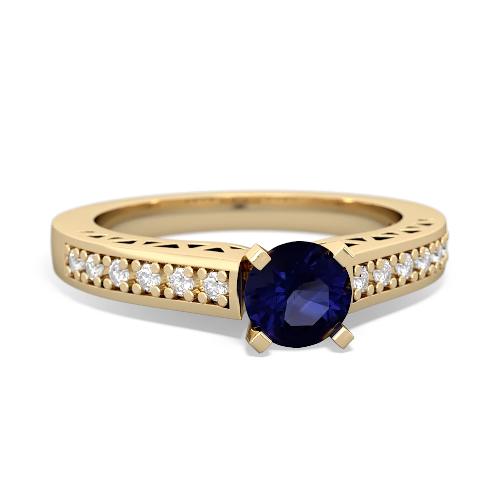 Sapphire Art Deco Engagement 5Mm Round 14K Yellow Gold ring R26355RD