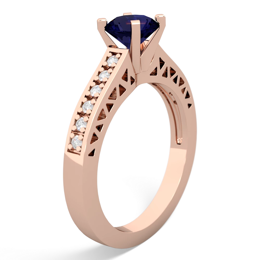 Sapphire Art Deco Engagement 6Mm Round 14K Rose Gold ring R26356RD