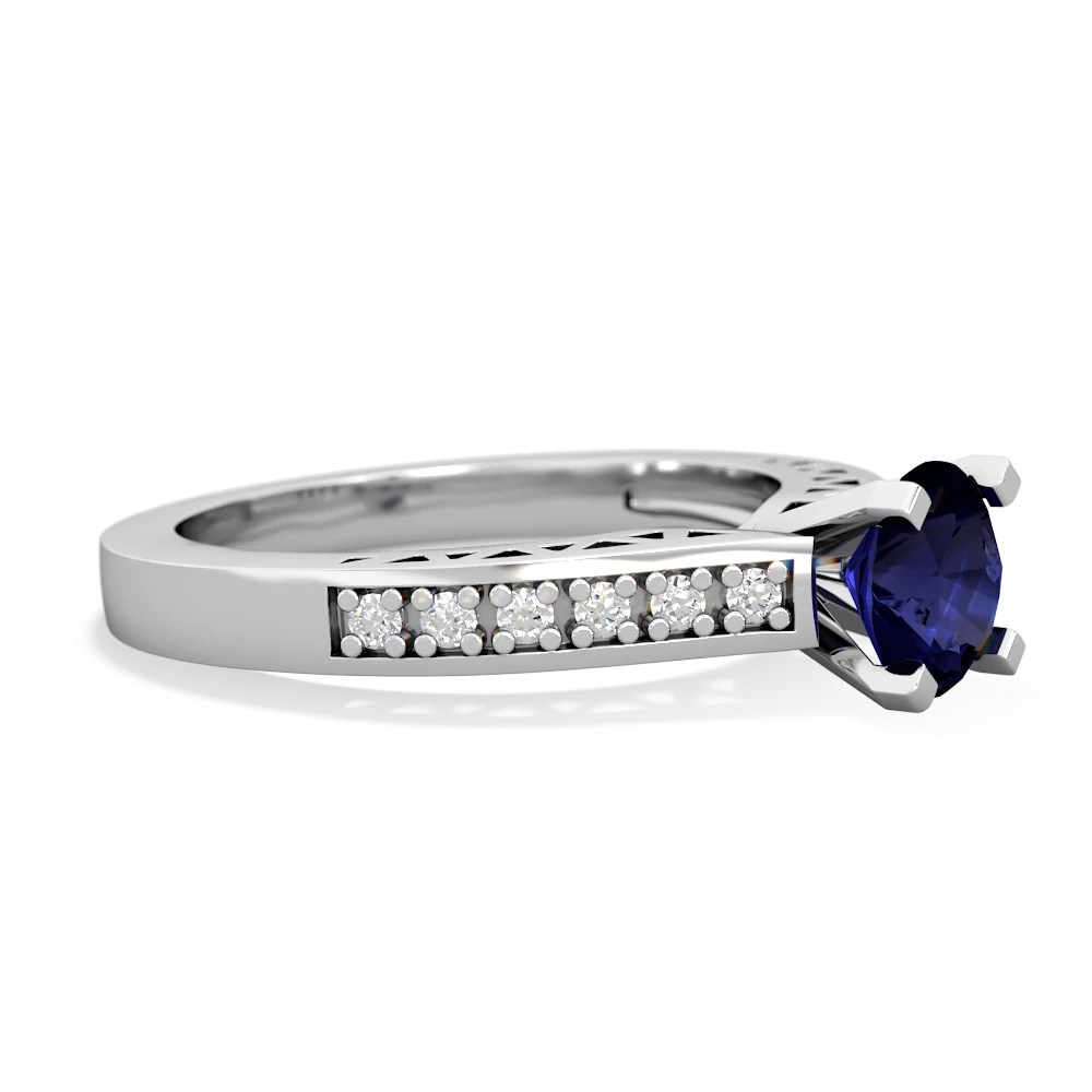 Sapphire Art Deco Engagement 6Mm Round 14K White Gold ring R26356RD