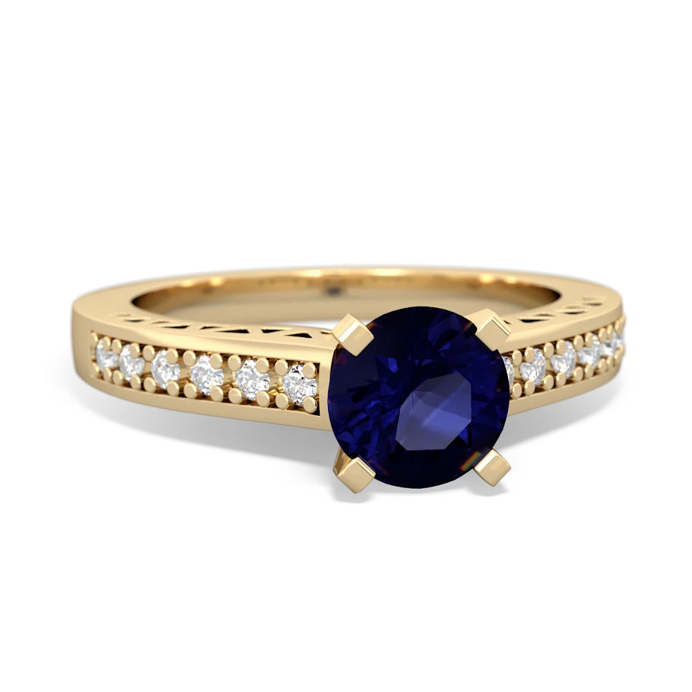 Sapphire Art Deco Engagement 6Mm Round 14K Yellow Gold ring R26356RD