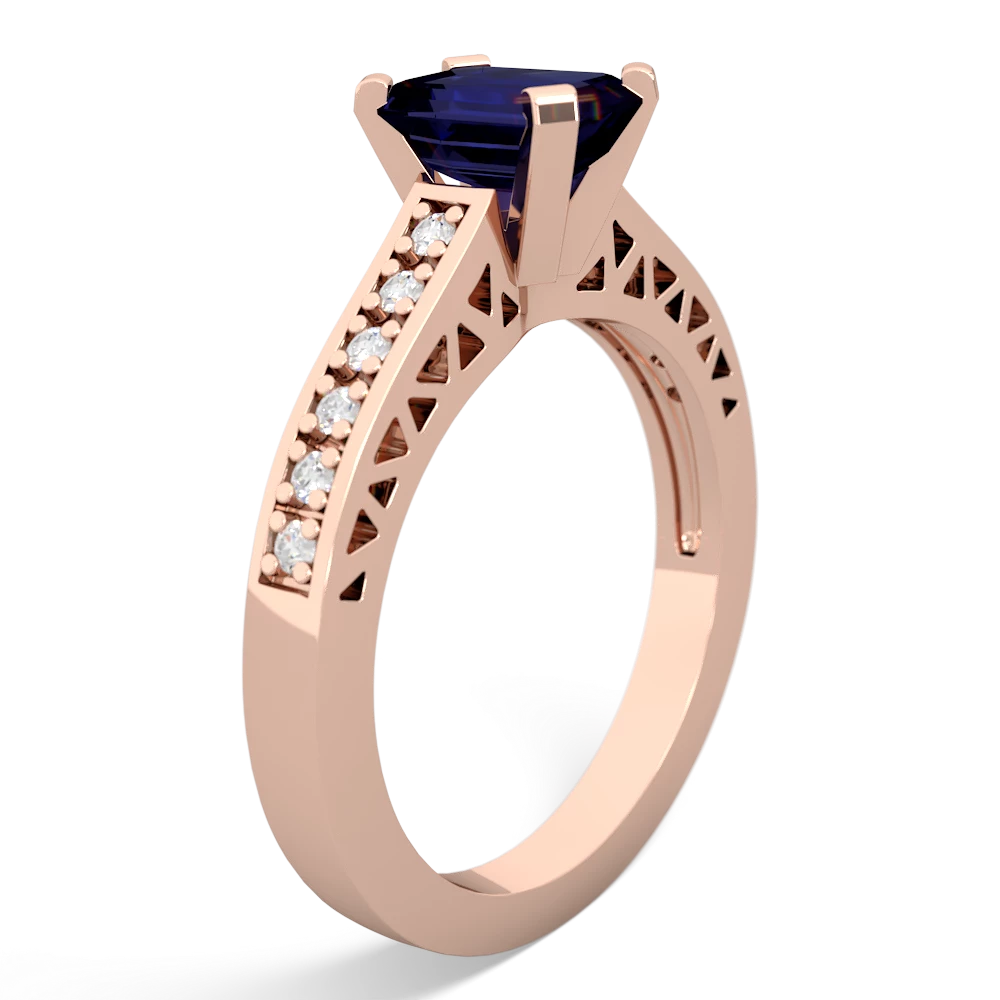 Sapphire Art Deco Engagement 7X5mm Emerald-Cut 14K Rose Gold ring R26357EM
