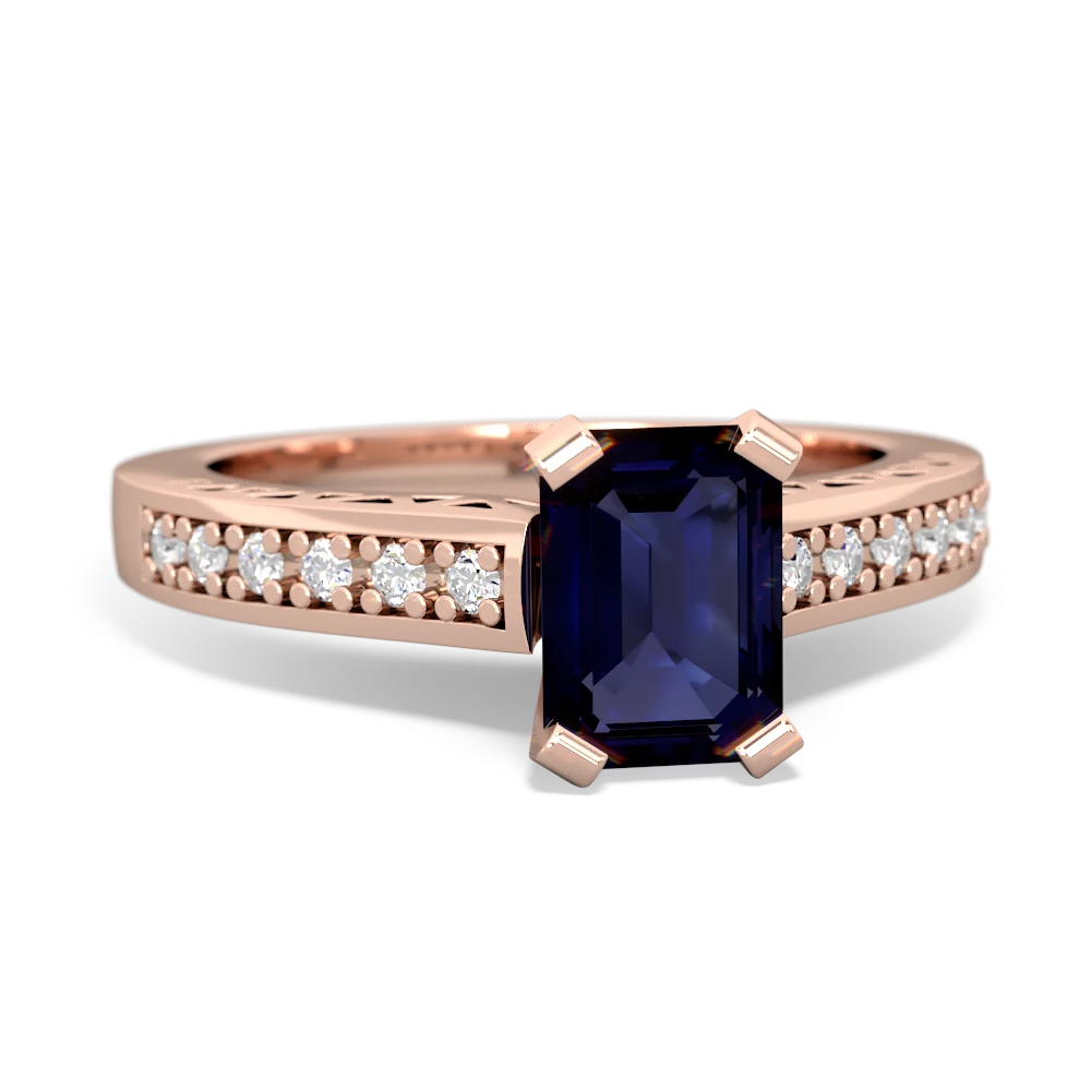 Sapphire Art Deco Engagement 7X5mm Emerald-Cut 14K Rose Gold ring R26357EM