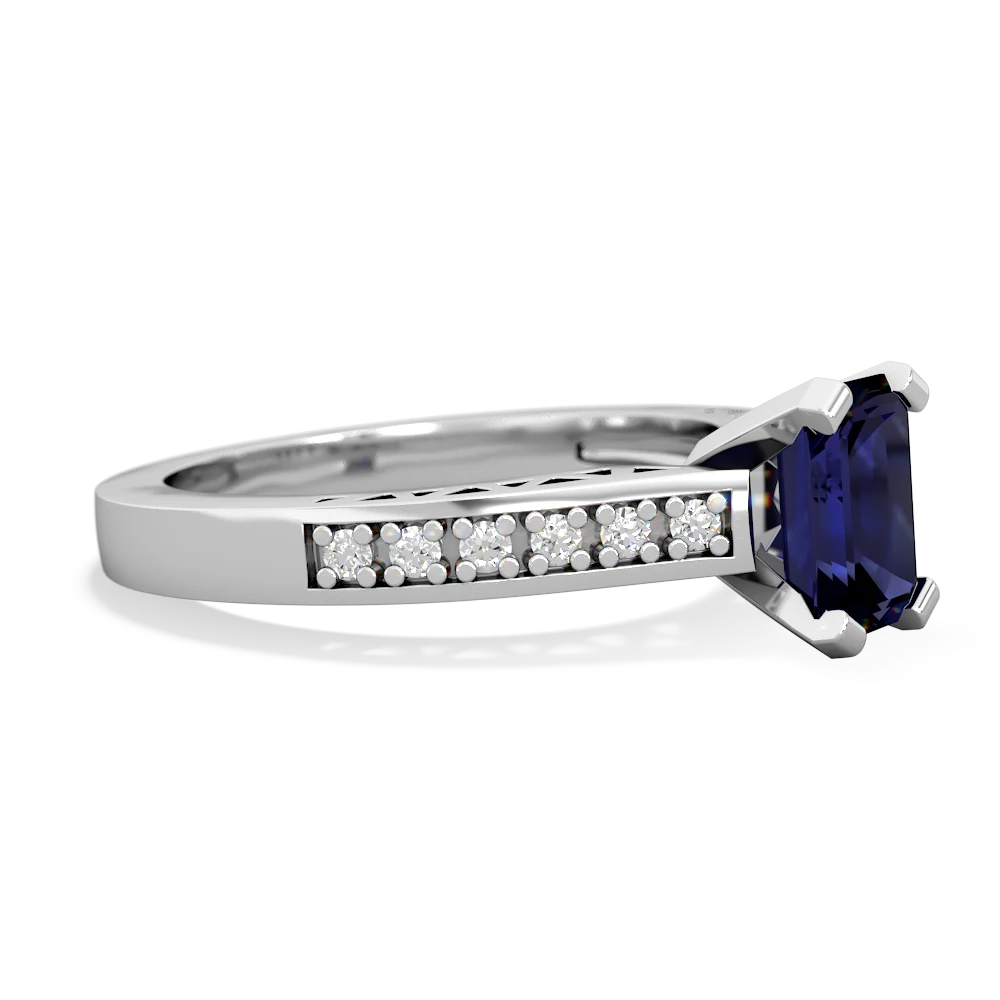 Sapphire Art Deco Engagement 7X5mm Emerald-Cut 14K White Gold ring R26357EM