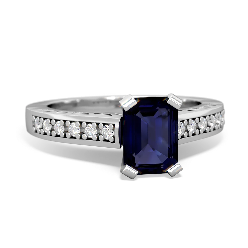 Sapphire Art Deco Engagement 7X5mm Emerald-Cut 14K White Gold ring R26357EM