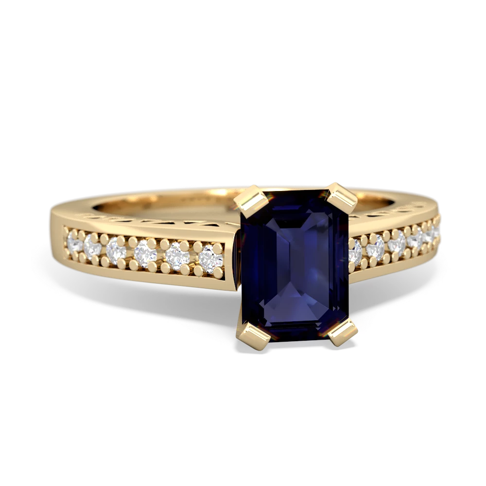 Sapphire Art Deco Engagement 7X5mm Emerald-Cut 14K Yellow Gold ring R26357EM