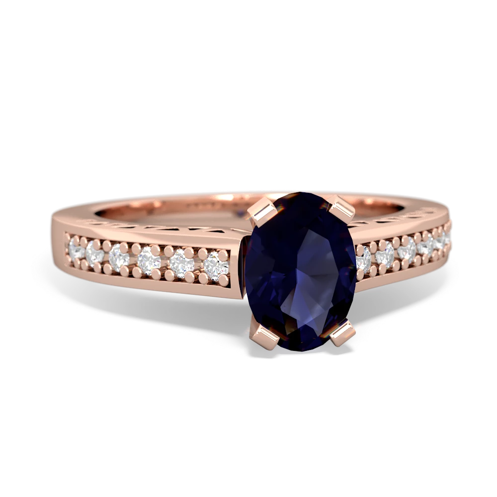 Sapphire Art Deco Engagement 7X5mm Oval 14K Rose Gold ring R26357VL